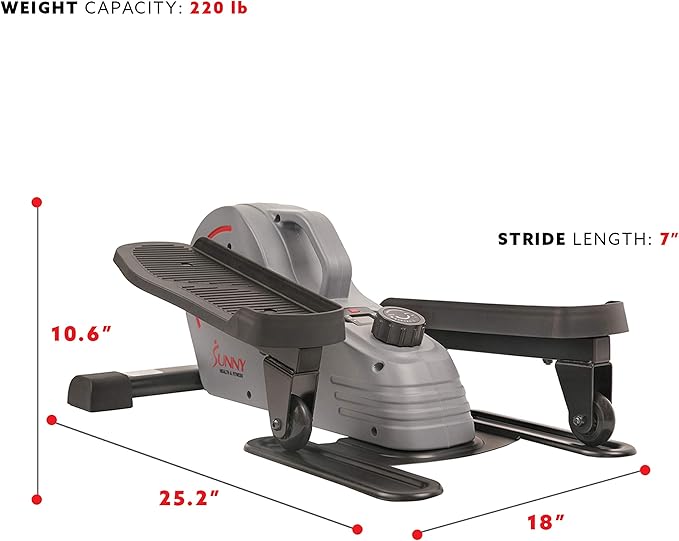 Sunny Health & Fitness 2-in-1 Sit/Stand Mini Elliptical Machine, Portable Under Desk Peddler Exerciser for Senior Home Workout, Optional Free Sunnyfit App Bluetooth Link, Handlebars or Resistance Band-Ruum Studio Home