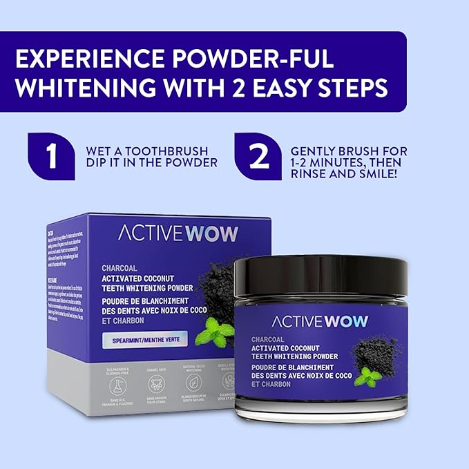 Active Wow Activated Coconut Charcoal Powder - Natural Whitening, Fluoride Free, Sulfate & Paraben Free, Spearmint Toothpaste Powder, 20g-Ruum Studio Home
