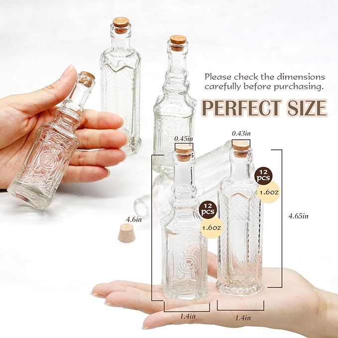 24 pcs Small Mini Clear Vintage Glass Bottles with Corks, Small Bud Vases, Decorative, Potion Bottles, 1.6oz for Party Wedding DIY Decoration/ Sand Art Bottles/Spell Jars/Message In a Bottle Kit-Ruum Studio Home