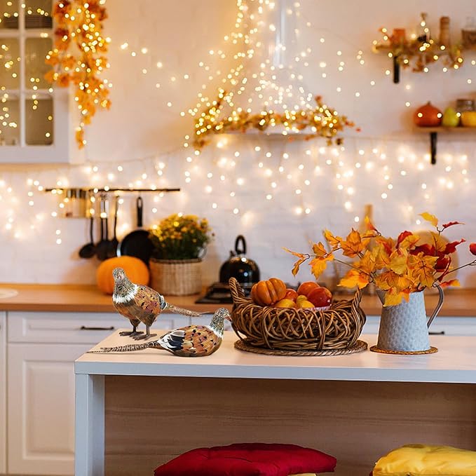 Nature Vibe Feathered Pheasant Decor Set of 2,Simulation Woodland Animals Figurines with Natural Pheasant Feathers as Fall Home Decor or Gifts for Autumn Harvest Festival-Ruum Studio Home