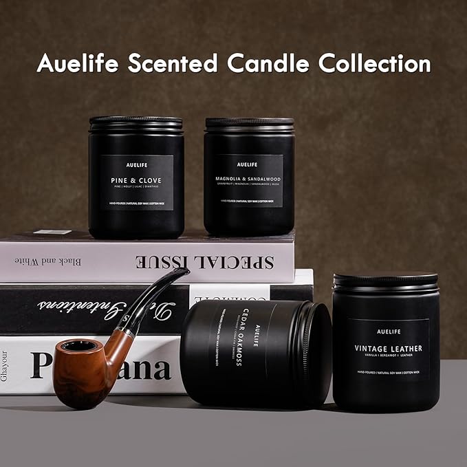 Whiskey Tobacco Candle | Masculine Candles for Men, Soy Candles for Home Scented, Manly Gifts Tobacco Candle for Home - Gifts for Men, 7oz Black Jar-Ruum Studio Home