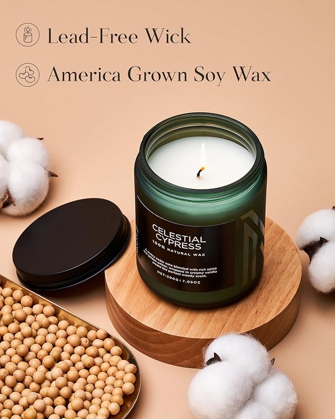 M&SENSE Celestial Cypress Scented Soy Jar Candles, Best Smelling Cedarwood Cardamom Scented Candles 7.05oz 50 Hour Long Lasting Burn, Non Toxic Natural Woody Scent Gifts for Men Women-Ruum Studio Home