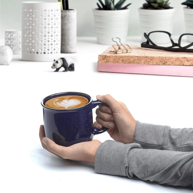 DISCOUNT PROMOS Ceramic Campfire Coffee Mugs 13 oz. Set of 10, Bulk Pack - Perfect for Tea, Espresso, Cappuccino, Hot Cocoa - Blue-Ruum Studio Home