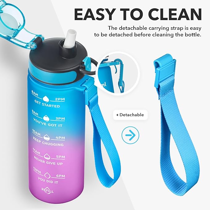 Enerbone Water Bottle, Leakproof BPA & Toxic Free, Motivational Water Bottle with Times to Drink and Straw, Fitness Sports Water Bottle with Strap for Office, Gym, Outdoor Sports-Ruum Studio Home