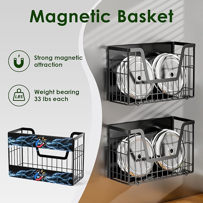 2 Set Magnetic Shelf for Fridge, Potato & Onion Storage Bins, Magnetic Fruit Basket for Refrigerator Pantry Kitchen Counter Laundry, Magnetic Fridge Organizer Spice Snacks Magnet Fridge Shelf-Ruum Studio Home