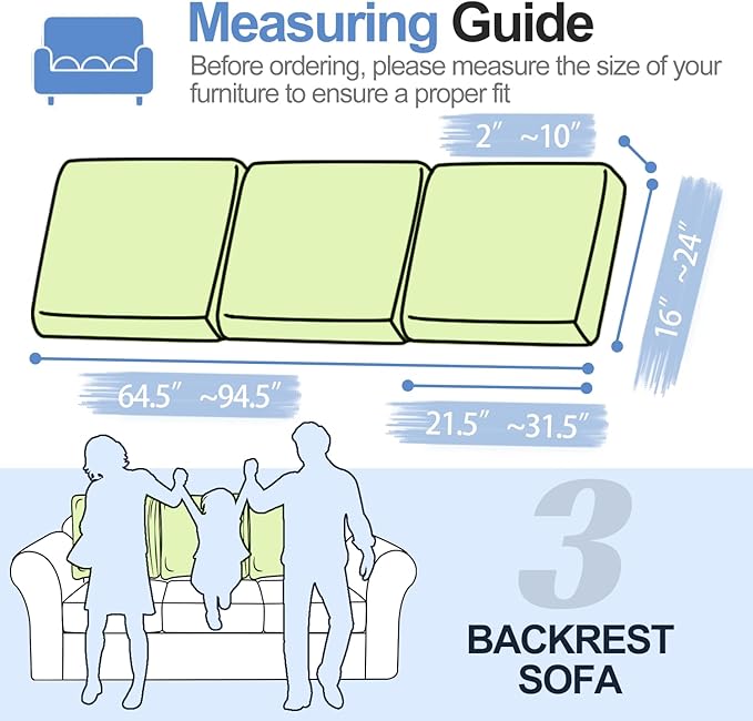 Large Backrest Cushion Covers Super Stretch Backrest Covers for 3 Cushion Couch Sofa, Couch Back Cushion Covers Featuring with Chenille Yarn (Softer Version, 3PC, Green)-Ruum Studio Home