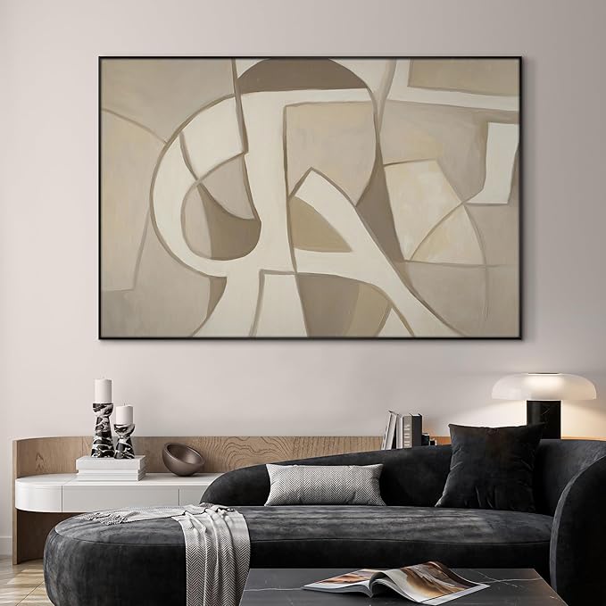 SIGNWIN 46"x72" Extra Large Framed Wall Art Neutral Abstract Geometric in Mid-Century Style, Retro-Inspired Design for Home Living Room Bedroom Decor (Frame Assembly Required)-Ruum Studio Home