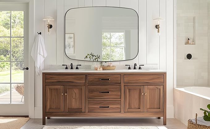 ANDY STAR Bronze Oblong Mirror, 36x48 Inch Brushed Bronze Oval Mirror for Bathroom with Stainless Steel Metal Frame, Wall Mouned for Bathroom, Living Room, Entryway-Ruum Studio Home