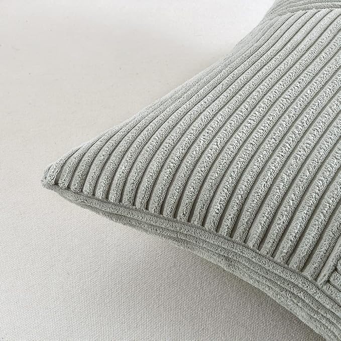 Fancy Homi 2 Packs Grey Decorative Throw Pillow Covers 22x22 Inch for Living Room Couch Bed Sofa, Rustic Farmhouse Boho Home Decor, Soft Corss Corduroy Patchwork Accent Square Cushion Case 55x55 cm-Ruum Studio Home
