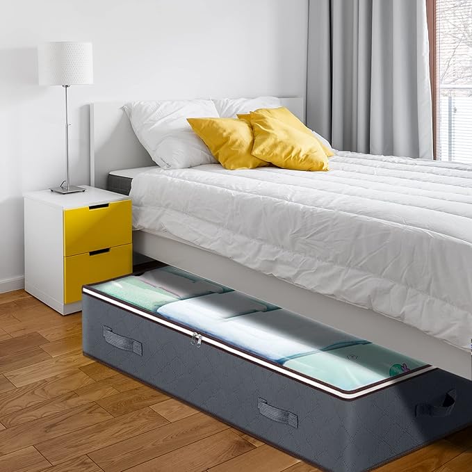 90L Under Bed Storage Containers, 6 Pack Underbed Closet Storage Organizer System, Moving Bags with Clear Window and Reinforced Handles for Bedding Pillows Blanket Clothes Wardrobe Bedroom-Ruum Studio Home