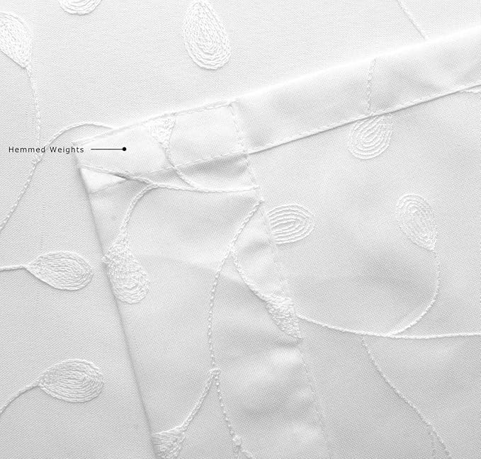 MIUCO Floral Embroidered Semi Sheer Curtains Faux Linen Grommet Window Curtains for Bedroom Living Room 95 Inches Long 2 Panels, Pure White-Ruum Studio Home