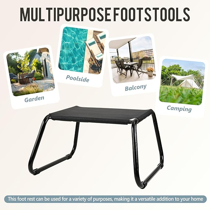 Outdoor Ottomans,Patio Foot Rest Portable Side Table Solid Steel Frame Small Seat All Weather Footrest for Indoor Outdoor Use 2 Pieces Black-Ruum Studio Home
