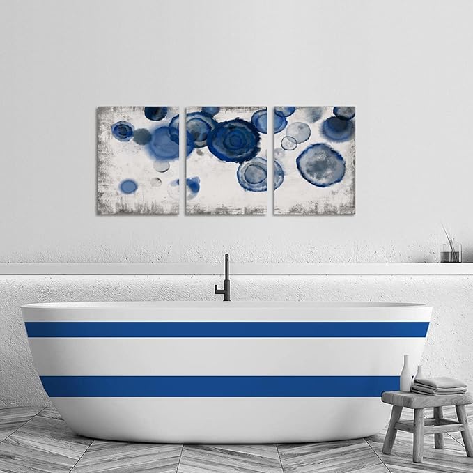 YJYart Abstract Watercolor Wall Painting Pictures for Bathroom Wall Decor Navy Blue Canvas Prints Blue and White Wall Art for Bedroom Kitchen Office 12"x16"x3p-Ruum Studio Home