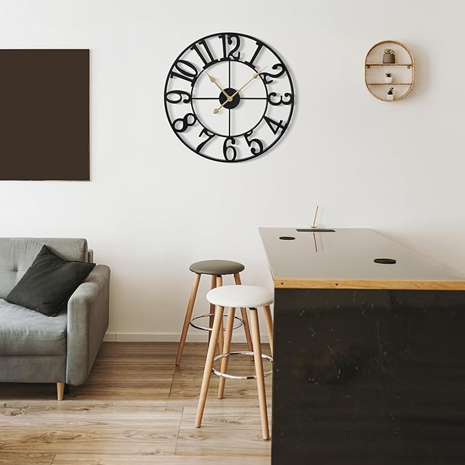 Large Wall Clock For Living Room Decor - 80cm/ 32 Inches Nearly Silent Non-Ticking Metal Wall Clocks Battery Operated, Vintage Decorative Modern Wall Clock For Bedroom, Office, Farmhouse Decor-Ruum Studio Home