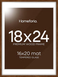 Homeforia 18x24 Walnut Poster Frame, High End Dark Oak 18x24 Brown Wooden Picture Frames with Mat 16x20, 18 x 24 Wood Frame Matted to 16 by 20, 24x18 Hanging Frames, Tempered Glass, Wall Kit, Set of 1-Ruum Studio Home