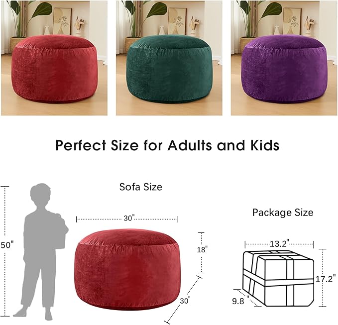 Bean Bag Chairs for Kids - Memory Foam Furniture BeanBag Chair - Kids/Teens Sofa with Soft Micro Fiber Cover - Round Fluffy Couch for Living Room Bedroom College Dorm - 2.5 ft, Red-Ruum Studio Home
