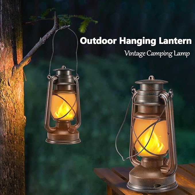 Outdoor Lanterns Waterproof Hanging Vintage LED Camping Lamps with Dancing Flame Non-Solar Remote Control Light Landscape Decor for Table Patio Garden Yard Pathway Porch 2Pack (3AA Batteries Power)-Ruum Studio Home