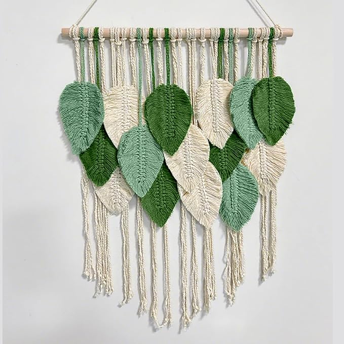 Macrame Wall Hanging Boho Wall Tapestry Handmade Woven Leaf Wall Decor Crochet Wall Art for Home Office Apartment(23.6" W x 31.5" L)-Ruum Studio Home