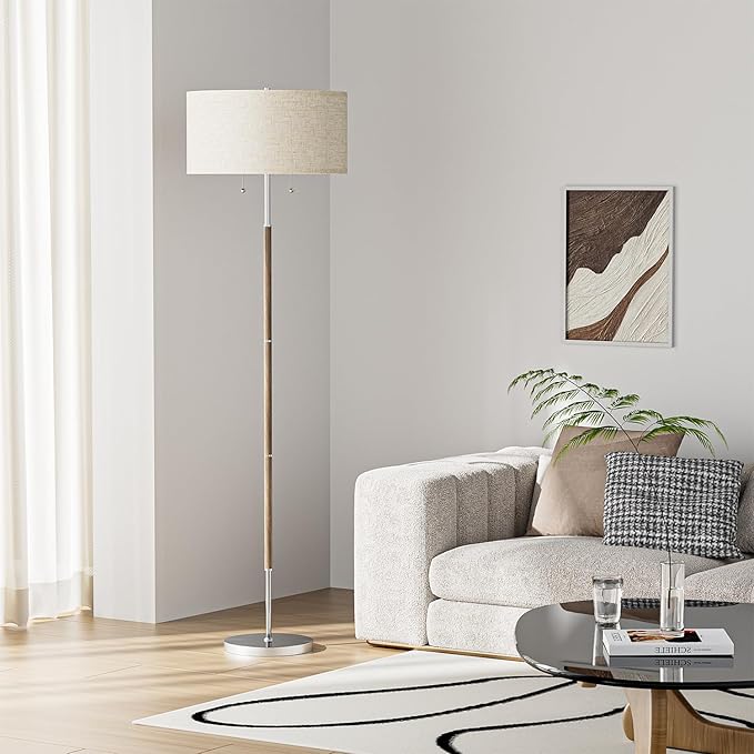 2-Light Floor Lamp, Mid Century Floor Lamp with Beige Lampshade, Standing Lamp Tall Lamp for Living Room Bedroom, 3 Color Temperatures 9W Bulb Include-Ruum Studio Home