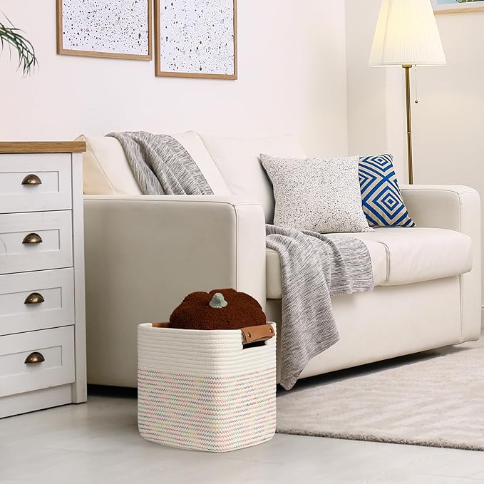 danpinera 11"x11" Storage Cubes, Soft Boho Storage Basket with Neat Stitching, 3-Pack Cube Storage Organizer, Woven Baskets for Storage in Living Room, Kids Room, Bedroom, Rainbow-Ruum Studio Home