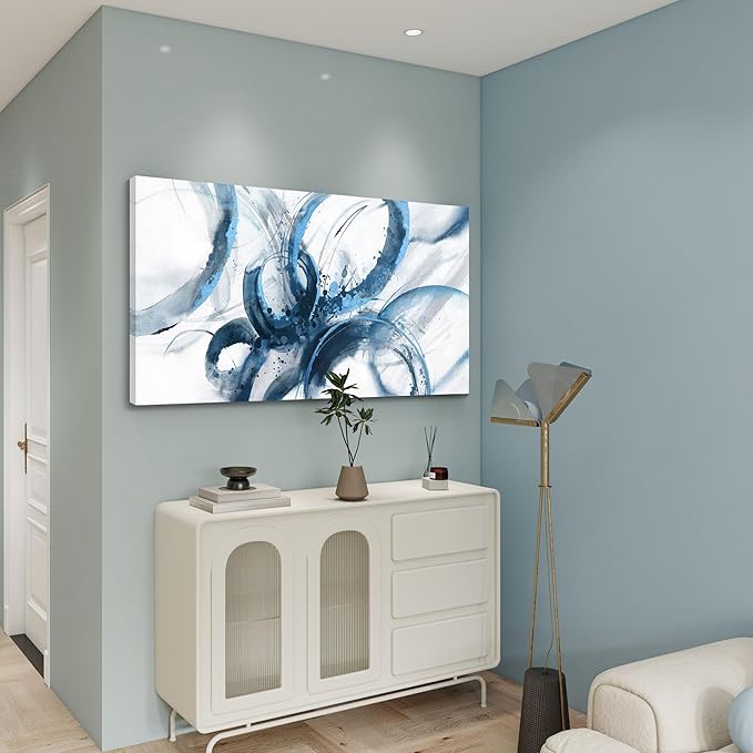 AJAZIKO Blue Wall Art Abstract Wall Decor Pictures for Living Room Wall Decoration Print Pictures Canvas Framed Artwork Minimalist Paintings for Office Above Bed Wall Decor 20×40in-Ruum Studio Home