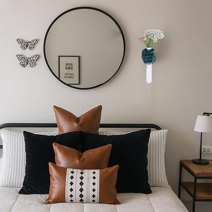 Green Wall Sculptures, Hand Vases Home Decor, Wall Mount Art Sculpture, Unique Wall Art Statue, Funky Flower Vase Decorations, Modern Eclectic Hanging Decor,Glass Test Tube Vase-Ruum Studio Home