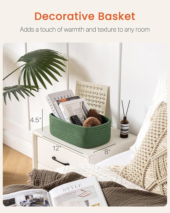 KALLAX Small Woven Basket, 12 x 8 x 4.5 Inches, Storage Basket for Organizing, Cute Small Rope Shelf Closet Cube Storage Bins Baskets for Shelves, Dog Toy Gift Baskets Empty, 3 Packs, Green-Ruum Studio Home