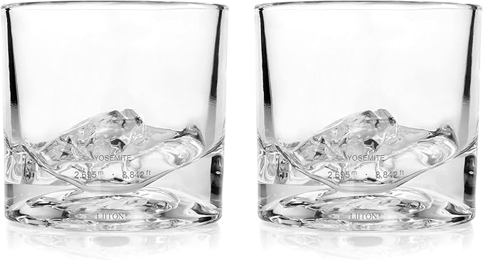 Yosemite Heavy Crystal Whiskey Glasses Gift Set of 2, Thick Freezable Bourbon Glass 1lb Each, Premium Whiskey Gifts for Men, Frozen Crystal Chills Cocktails, 10 oz-Ruum Studio Home
