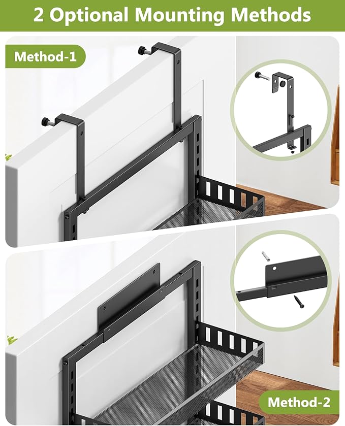 6-Tier Over the Door Pantry Organizer, 2 in 1 Large Door Spice Rack with Adjustable Metal Baskets, Heavy Duty Hanging or Wall Mounted Storage Organizer for Kitchen Pantry and Room Wall-Ruum Studio Home
