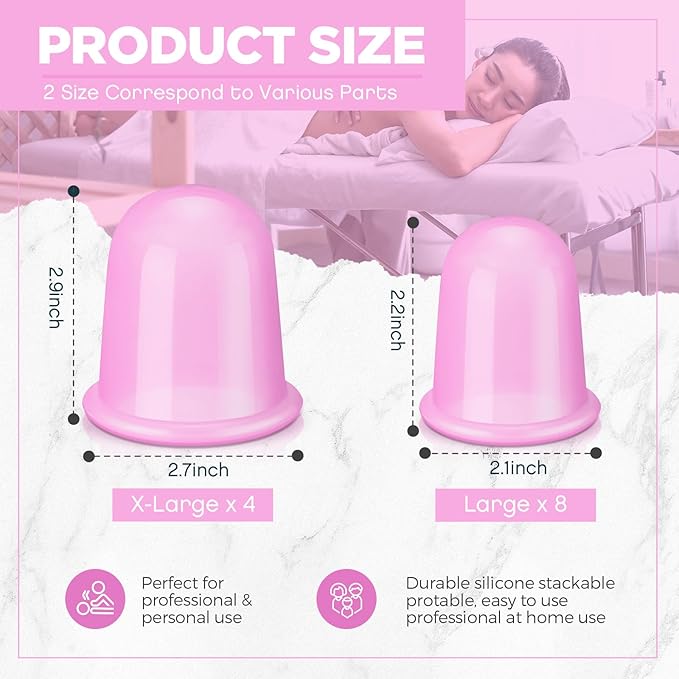 TrelaCo 12 Pcs 2 Size Cupping Therapy Set Silicone Anti Cellulite Cupping Kit for Massage Therapy Cupping Therapy Set Vacuum Suction Cup for Arthritis Relief, Pain Reduction Adults Home Use (Purple)-Ruum Studio Home
