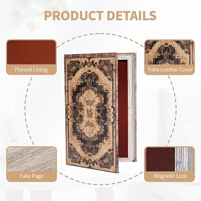 Decorative Storage Box for Home Decor - Vintage Faux Wood Book Box with Magnetic Lock, Hidden Jewelry & Remote Storage, Coffee Table Books Decor, Shelf Decor Accents (M Size, 10.2") -5-05-Ruum Studio Home