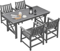 HDPE Patio Dining Set, 5-Piece Outdoor Table and Chairs with Umbrella Hole, Modern Outdoor Dining Set for 4, HDPE Outdoor Patio Furniture Dining Sets for Deck, Poolside, Porch, Smoke Gray-Ruum Studio Home