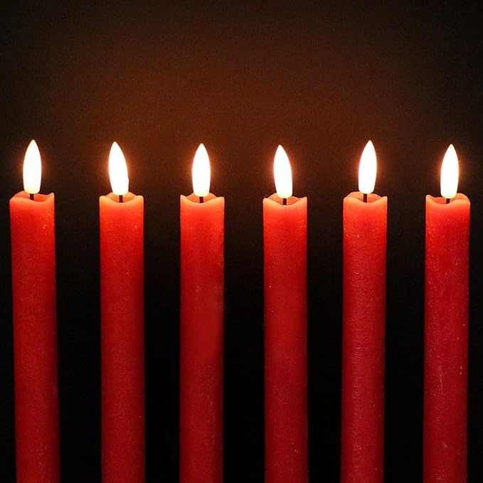 GenSwin Flameless Red Taper Candles Flickering with 10-Key Remote, Battery Operated Led Warm 3D Wick Light Window Candles Real Wax Pack of 6, Christmas Home Wedding Decor(0.78 X 9.64 Inch)-Ruum Studio Home