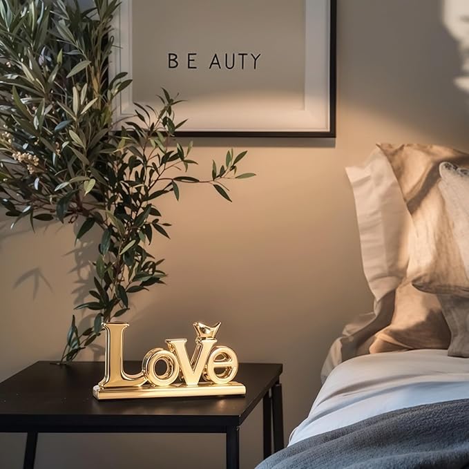 Gold Love Sign Statue - Personalized Home Decor, Bird Sculpture for Living Room, Bedroom, Desktop & Cabinets-Ruum Studio Home