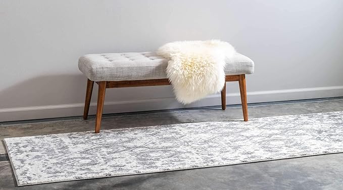 Unique Loom Rosso Collection Vintage, Geometric, Bohemian, Traditional, Distressed, Southwestern Area Rug, 2' 7" x 10' 0", Light Gray/Ivory-Ruum Studio Home