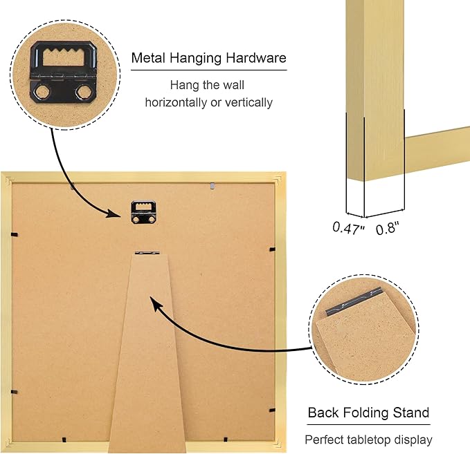 12x12 Picture Frame Set of 4, 12 x 12 Wood Photo Frames with Mat for 10x10 or 30x30cm Diamond Painting Art, Wooden Frame with Real Glass Cover for Wall and Tabletop Display,Gold-Ruum Studio Home