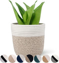 Cotton Rope Plant Basket Modern Woven Basket for 6" Flower Pot Floor Indoor Planters,Rustic Home Decor Storage Organizer H6 3/4" x W6 1/2"-Ruum Studio Home