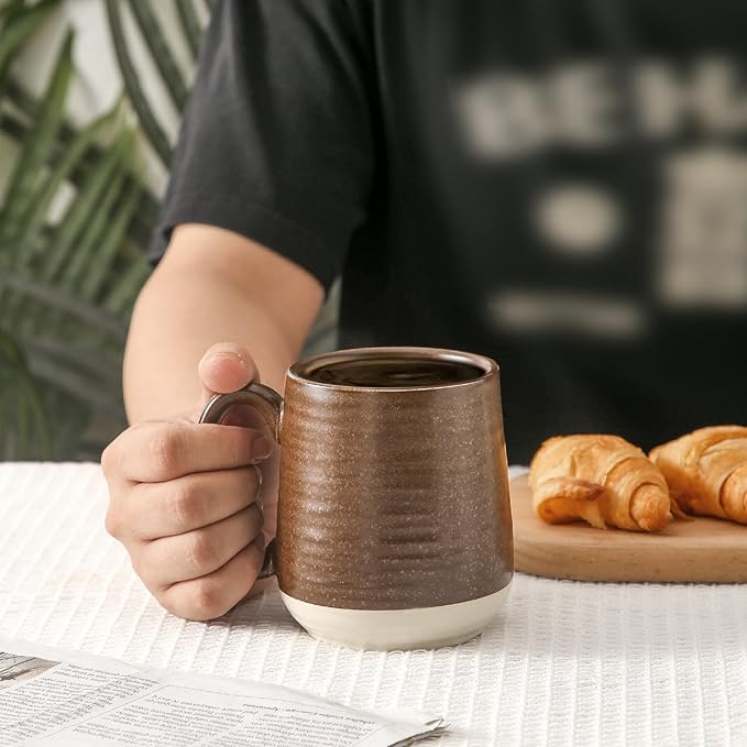 Hasense Porcelain Coffee Mugs Set of 4-15 Ounce Large Ceramic Coffee Cups Set with Handle for Latte, Tea, Cocoa and Hot Chocolate, Brown Coffee Mugs for Men and Women, Microwave Safe-Ruum Studio Home