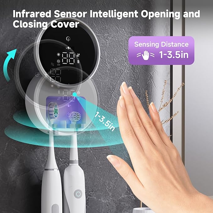 Toothbrush Holder and Cleaner Razor Holder and Dryer Auto Open/Close Cover Rechargeable Wall-Mounted Suitable for Most Toothbrushs-Ruum Studio Home
