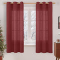LAMIT Burgundy Red Sheer Linen Curtains 63 Inch Length, Linen Textured Light Filtering Panels Bronze Grommet Christmas Decor Drapes for Bedroom/Living Room, 2 Panels Set, 34 x 63 Inch-Ruum Studio Home