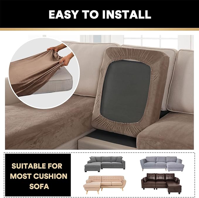 PrinceDeco Sectional Couch Covers 3 Pieces Velvet Sofa Covers L Shape Soft Couch Covers for Sectional Sofa Corner Sofa Cover Couch Cover for Dogs Washable (2 Seater + 1 Chaise,Taupe)-Ruum Studio Home