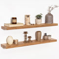 36 Inch Floating Shelves for Wall, Rustic Elm Wood Shelf for Home Decor, Heavy-Duty Wooden Floating Shelves for Kitchen, Wall Mounted Storage Shelves for Bathtoom, Living Room, Natural Color, Set of 2-Ruum Studio Home