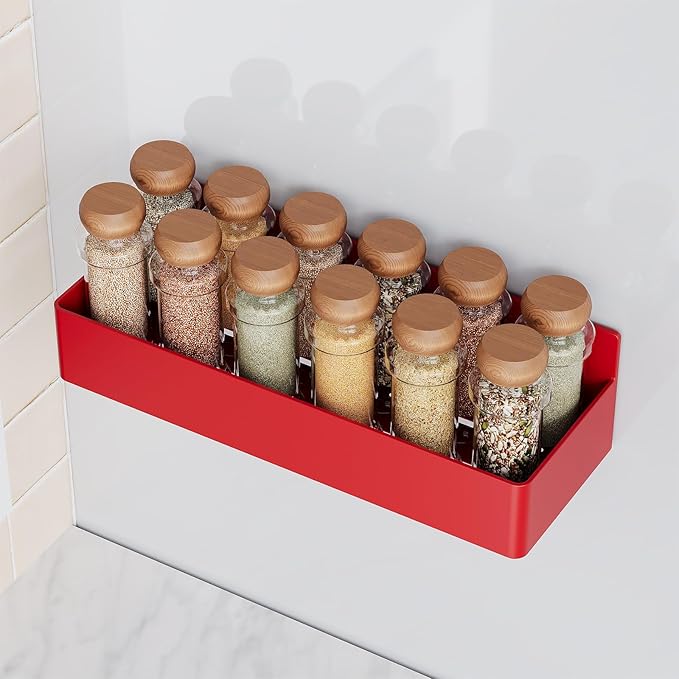 Magnetic Spice Rack for Refrigerator, Kitchen Organizer and Storage Shelf, Red (4 Pack)…-Ruum Studio Home