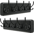 Dseap Wall Mounted Coat Rack: Patented, Heavy-Duty, 17.4" Long 5-Double-Hooks Wooden Hanger Rail for Winter Coats, Hats, Jackets, Clothing - Black, Pack of 2-Ruum Studio Home