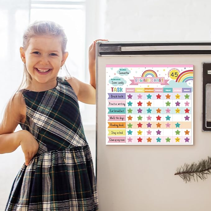 Reward Chart for Kids,Magnetic Behavior Chore Chart for Kids at Home,26 Rainbow White Chore Charts,1960 Star Stickers,56 Reward Stickers,Incentive Chore Chart to Develop Responsibility and Good Habits-Ruum Studio Home