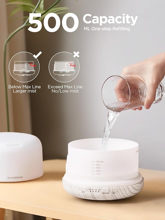 InnoGear 500ml Essential Oil Diffuser with Remote Control, Premium Ultrasonic Aromatherapy Diffusers Scent Humidifier Vaporizer Auto-Off Timer for Large Room Home, White-Ruum Studio Home