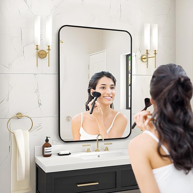 Fabuday Small Black Bathrrom Mirror for Over Sink - 16x24 Framed Rectangle Wall Mirror, Matte Metal Rectangular Vanity Mirrors for Bedroom, Living Room, Entryway, Hallway, Horizontally/Vertically-Ruum Studio Home