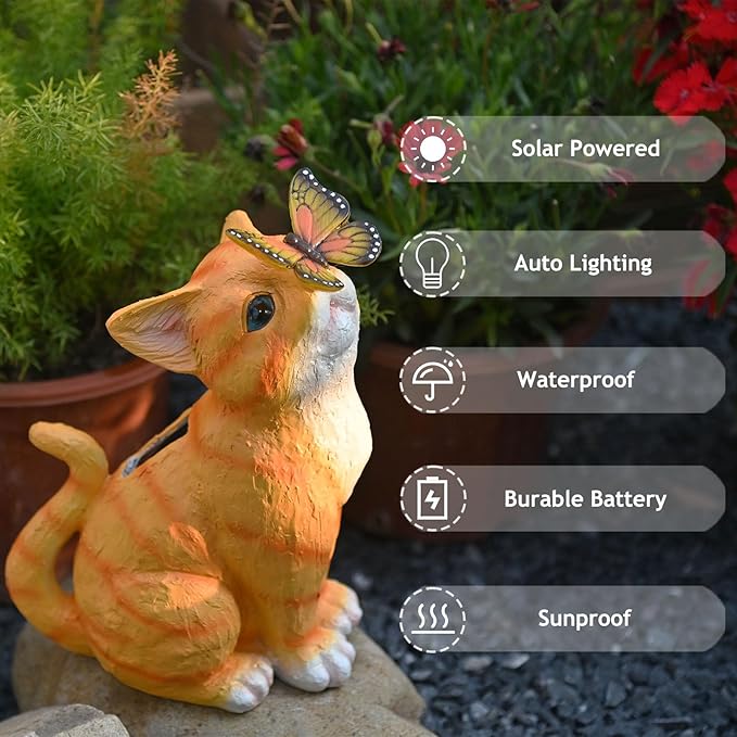 Cat Garden Figurines Outdoor Decor Solar Statue with LED Lights for Patio Lawn Yard Art Decoration Housewarming Garden Gift-Ruum Studio Home