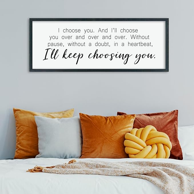 comurdyo I'll Keep Choosing You Sign 32"X12" for Master Bedroom Above Bed Wall Decor I Choose You Large Wood Framed Wall Hanging Art (Black)-Ruum Studio Home