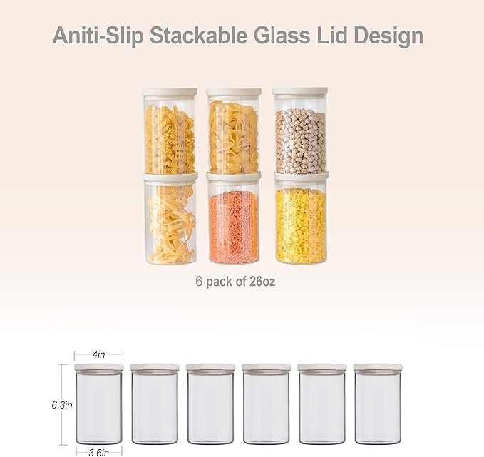 Urban Green Glass Food Storage Jar with Glass Lid, Food Canister Set with Airtight Lids, Pantry Jar for Kitchen Organization. Food Storage Container Set in 6 pack of 26oz-Ruum Studio Home